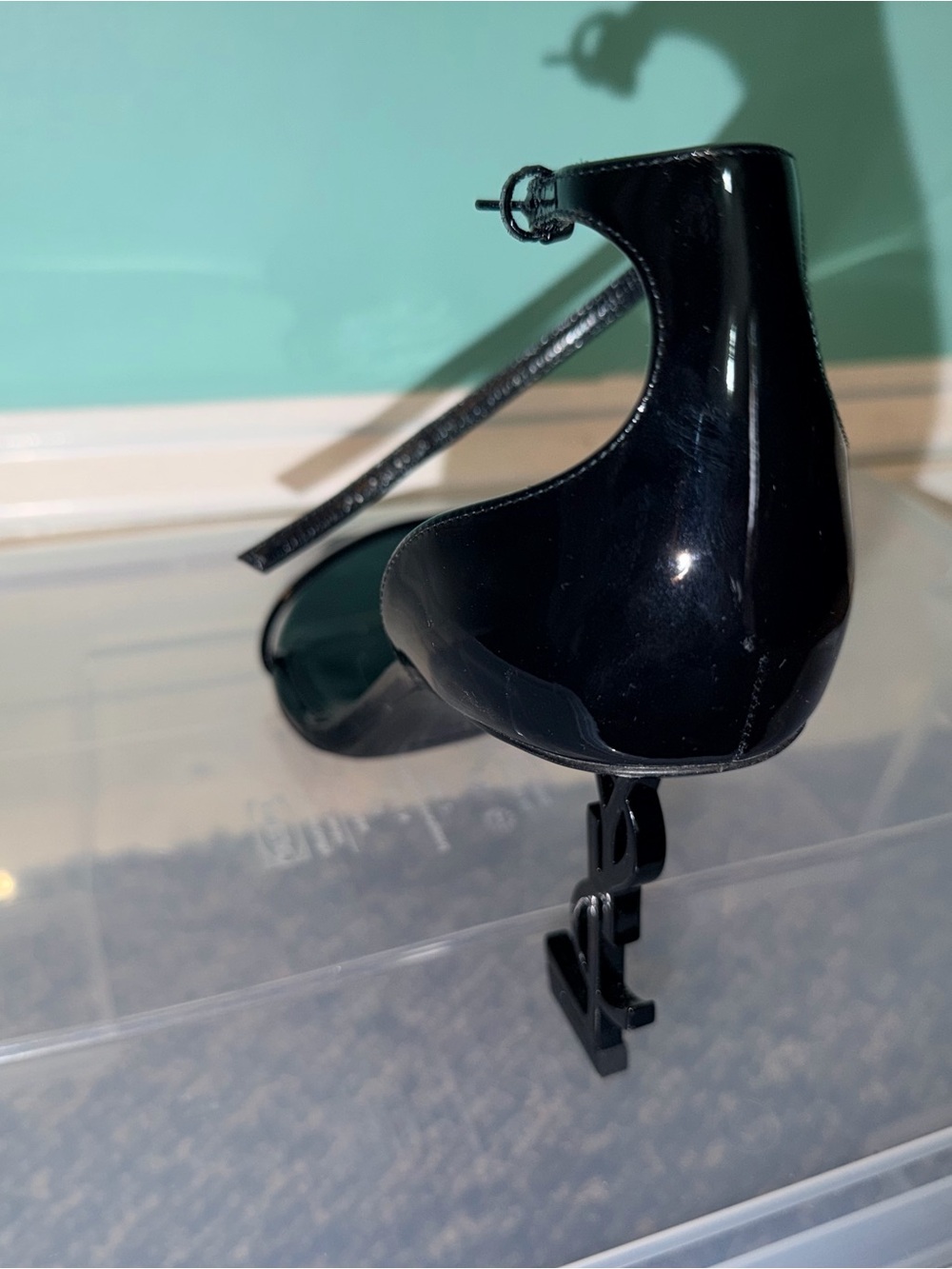 Saint Laurent Glossy Black Patent Ankle-Strap Heels - Picture 13 of 16